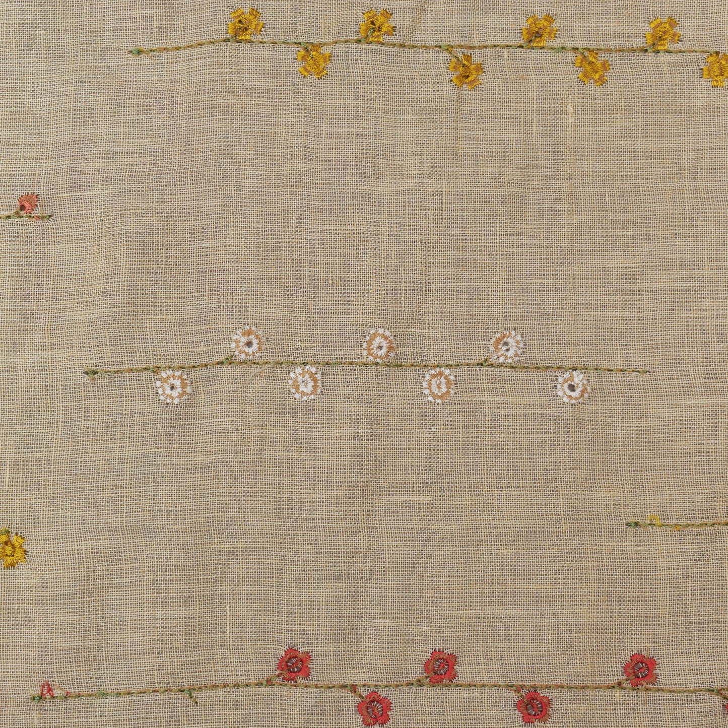 Beige Color Linen Embroidery Fabric