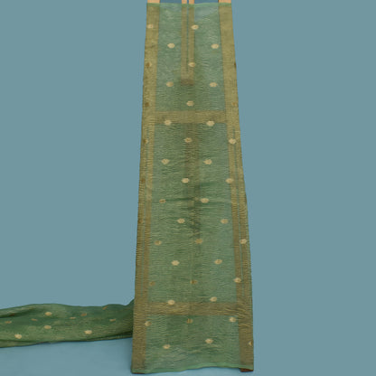 Greyish Green Color Color Crush Tissue Booti Fabric