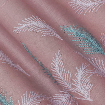 Pink Color Cotton Plazo Embroidery Fabric