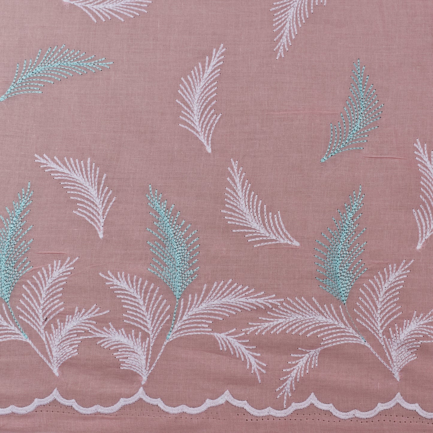 Pink Color Cotton Plazo Embroidery Fabric