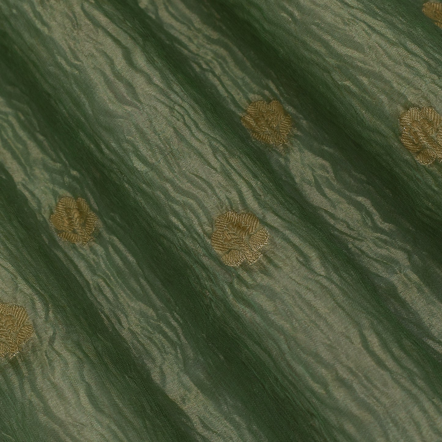 Greyish Green Color Color Crush Tissue Booti Fabric