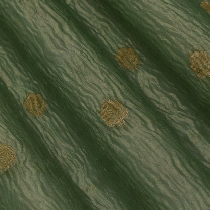 Greyish Green Color Color Crush Tissue Booti Fabric