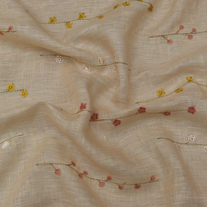 Beige Color Linen Embroidery Fabric