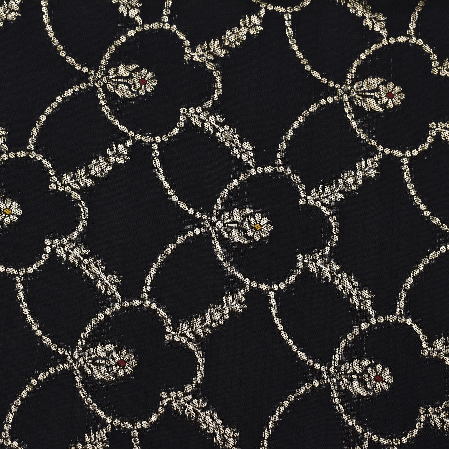 Black Color Katan Meena Brocade Fabric