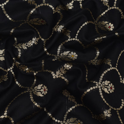 Black Color Katan Meena Brocade Fabric