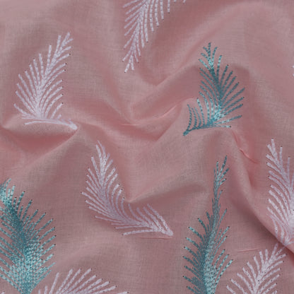 Pink Color Cotton Plazo Embroidery Fabric