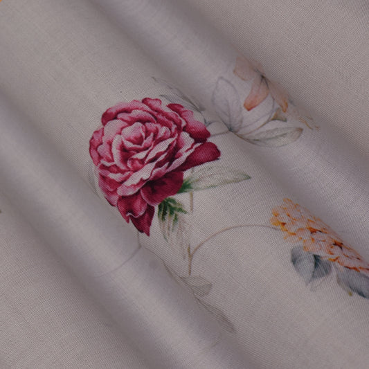 White Color Cotton Print Fabric