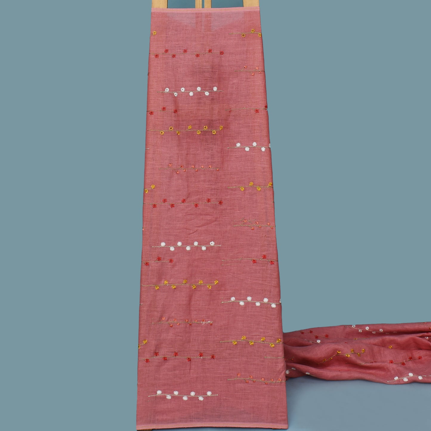 Gajri Color Linen Embroidery Fabric