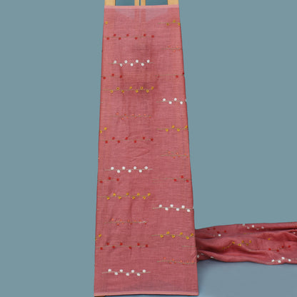 Gajri Color Linen Embroidery Fabric