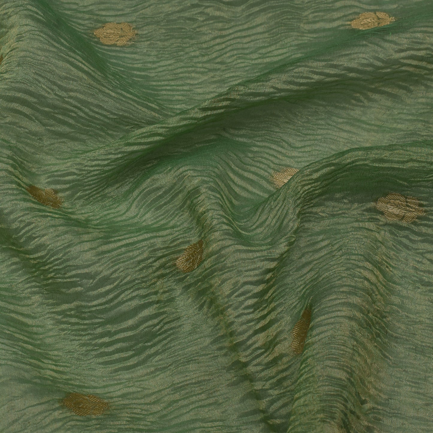 Greyish Green Color Color Crush Tissue Booti Fabric