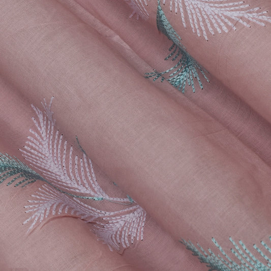 Pink Color Cotton Embroidery Fabric