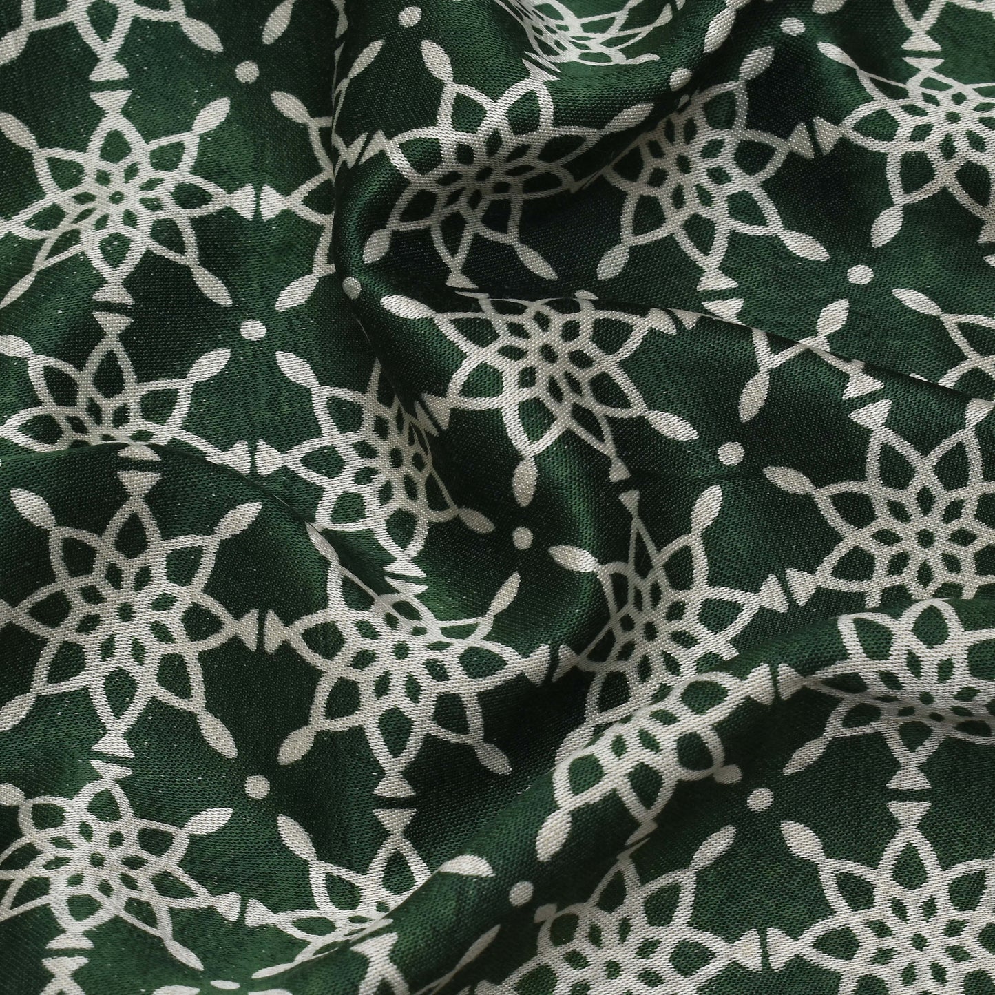 Dark Green Color Gajji Silk Print Fabric