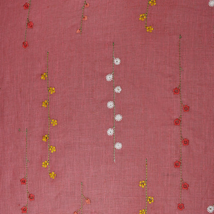 Gajri Color Linen Embroidery Fabric