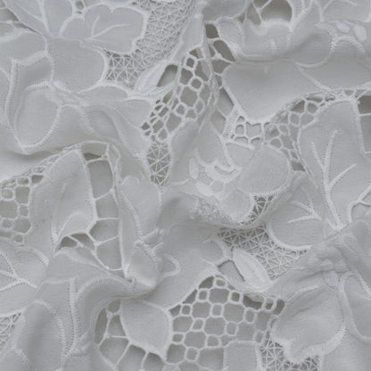 White Color Crepe Chikan Fabric