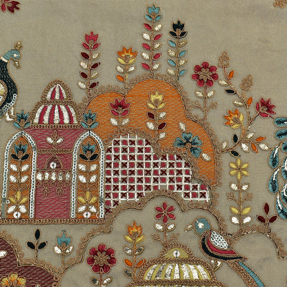 Beige Color Tissue Embroidery Fabric