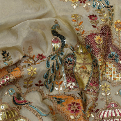 Beige Color Tissue Embroidery Fabric