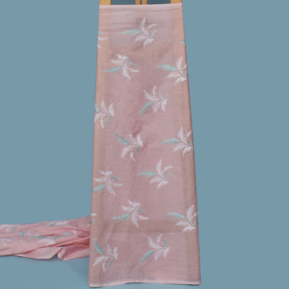 Pink Color Cotton Embroidery Fabric