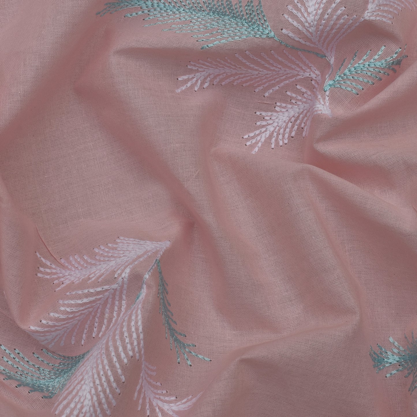 Pink Color Cotton Embroidery Fabric