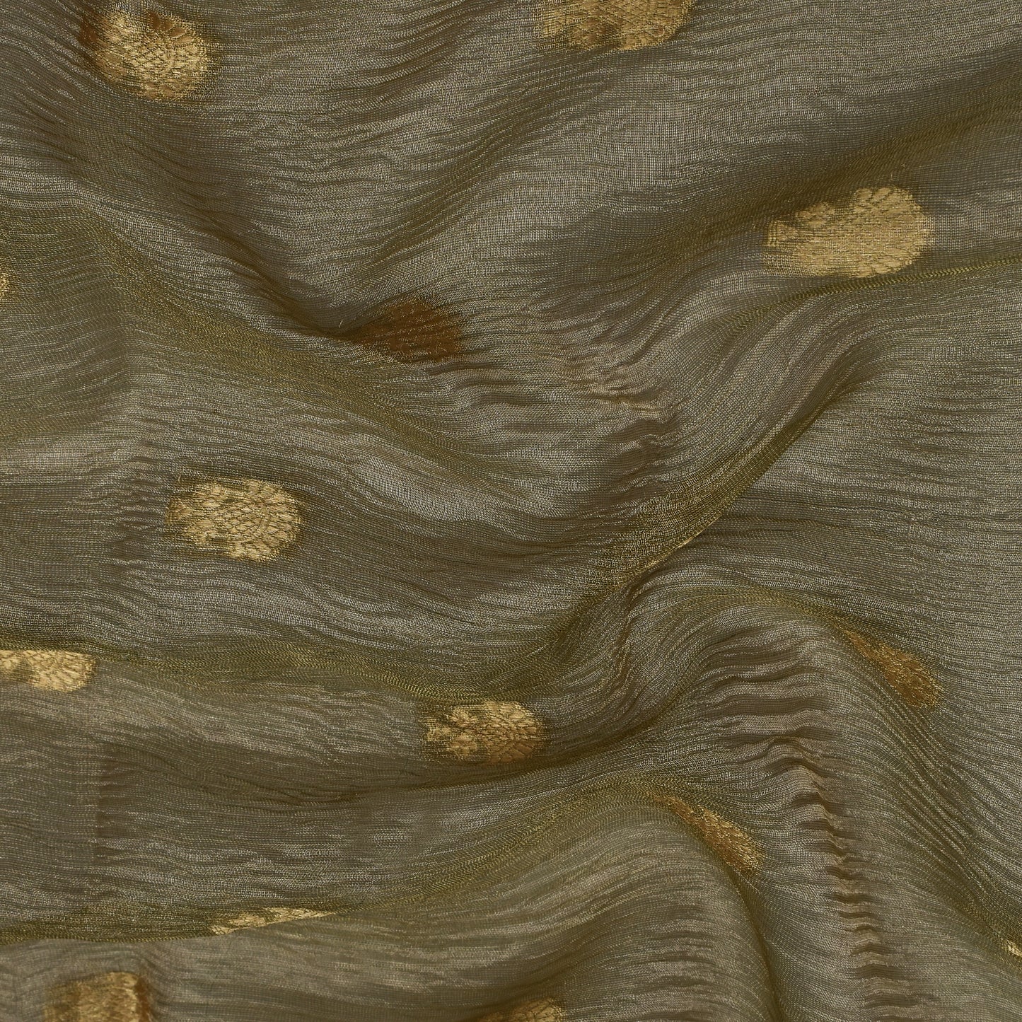 Moss Green Color Crush Tissue Booti Fabric