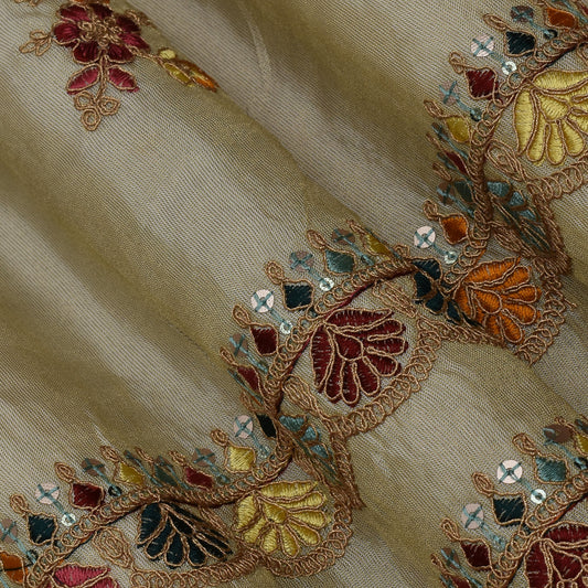 Beige Color Tissue Booti  Embroidery Fabric