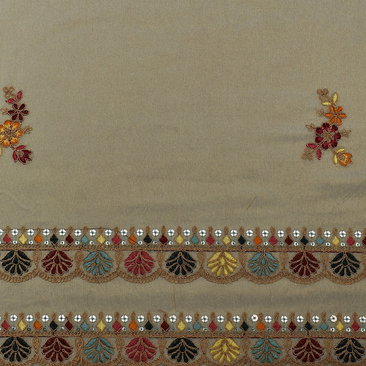 Beige Color Tissue Booti  Embroidery Fabric