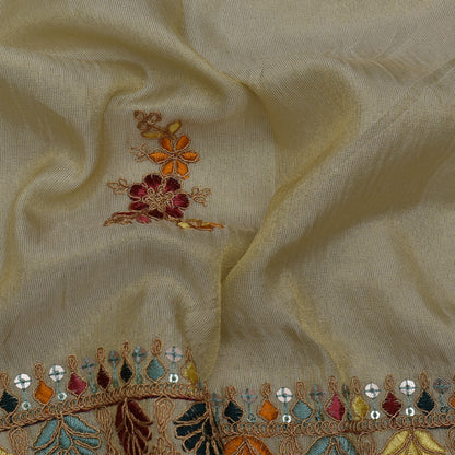 Beige Color Tissue Booti  Embroidery Fabric