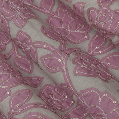 Pink Color Cotton Sequence Embroidery Fabric