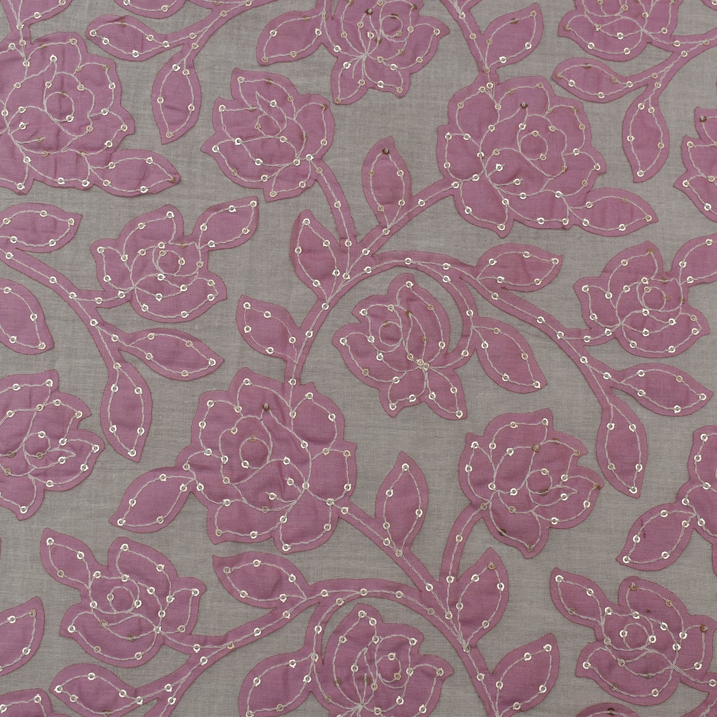 Pink Color Cotton Sequence Embroidery Fabric