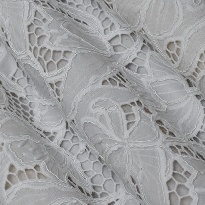 White Color Crepe Chikan Fabric