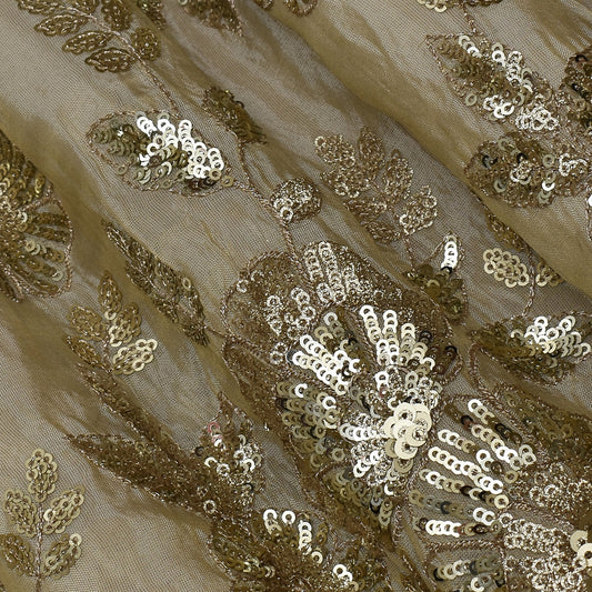 Beige Color Tissue Embroidery Fabric