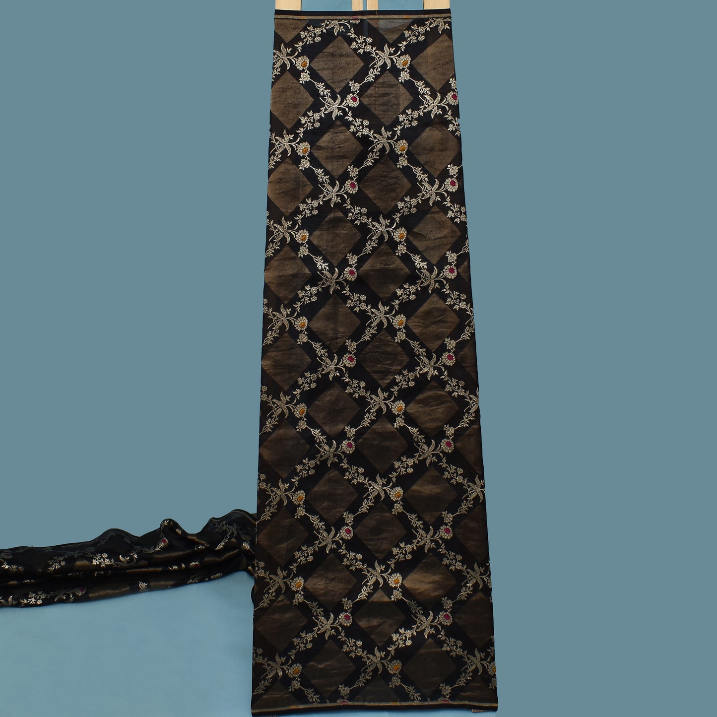 Black Color Katan Meena Brocade Fabric