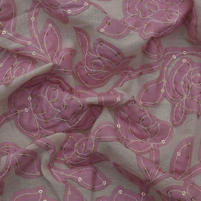 Pink Color Cotton Sequence Embroidery Fabric