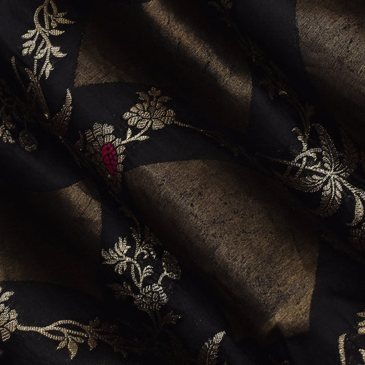 Black Color Katan Meena Brocade Fabric