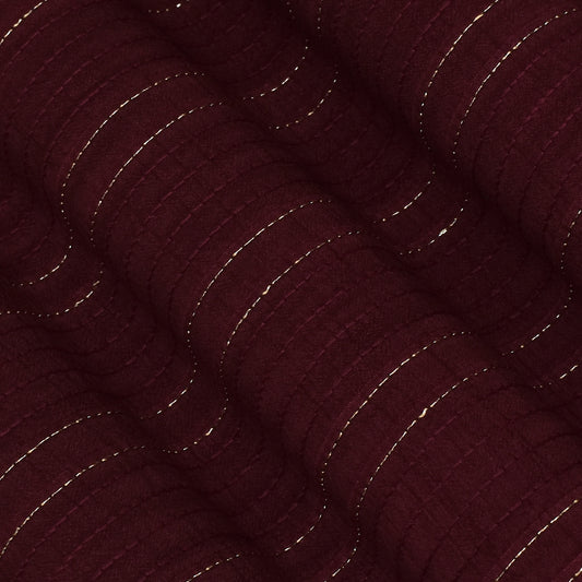 Maroon Color Slub Silk Pintex Fabric