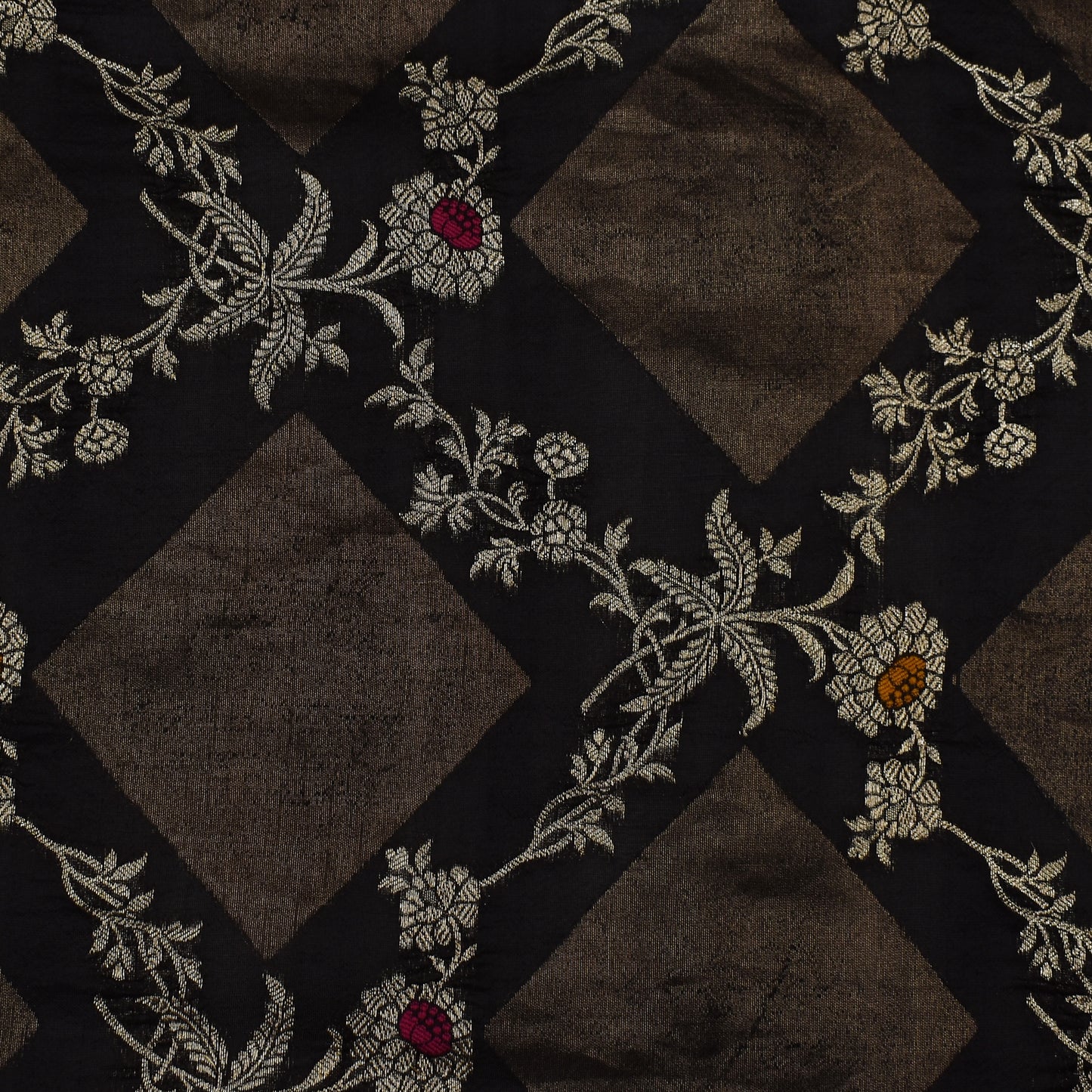 Black Color Katan Meena Brocade Fabric