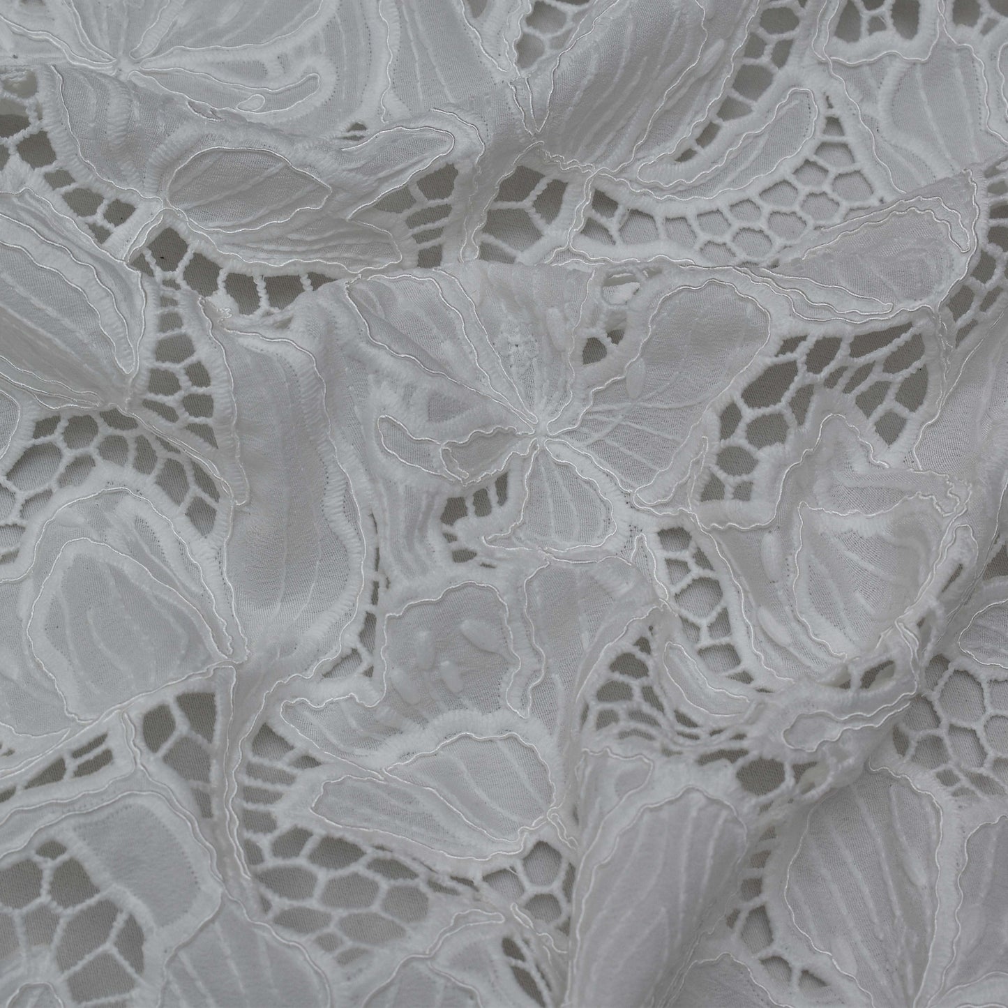 White Color Crepe Chikan Fabric