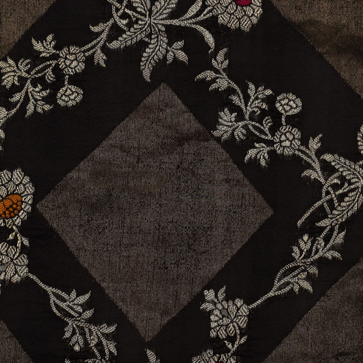 Black Color Katan Meena Brocade Fabric