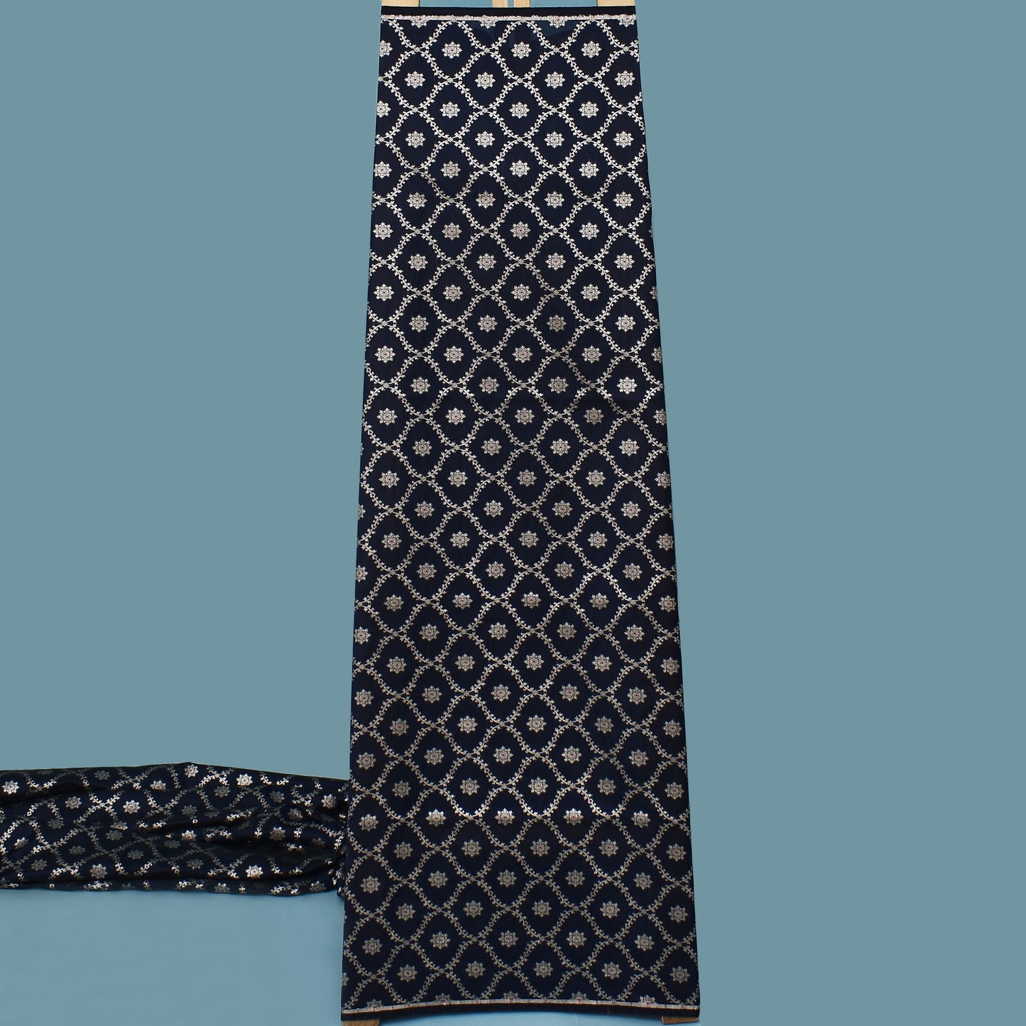 Navy Blue Color Katan Meena Brocade Fabric