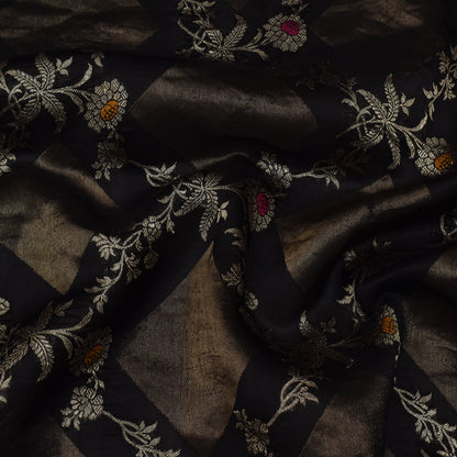 Black Color Katan Meena Brocade Fabric