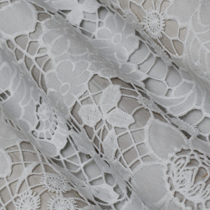 White Color Crepe Chikan Fabric