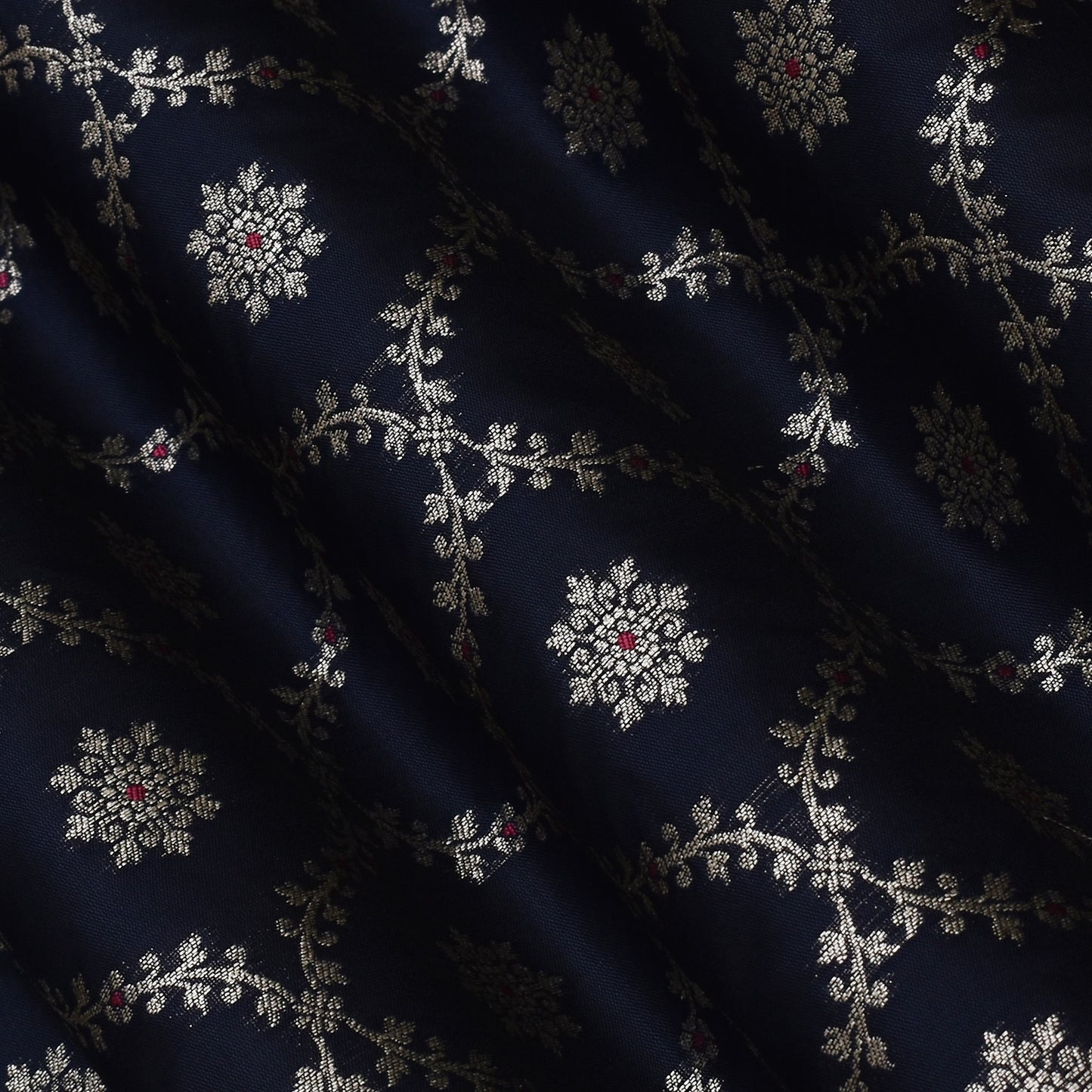 Navy Blue Color Katan Meena Brocade Fabric
