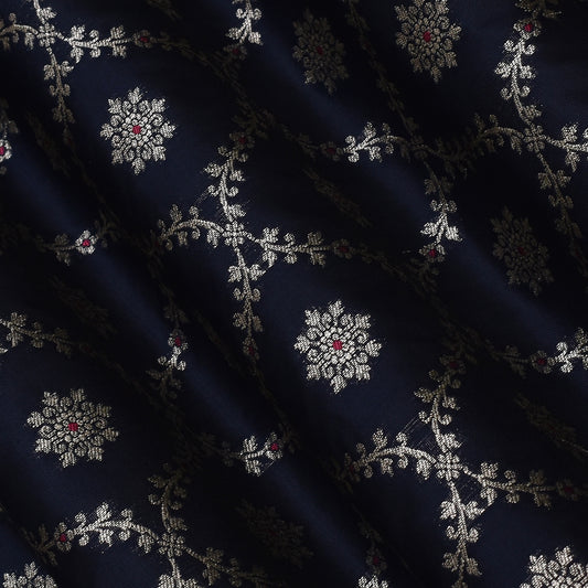 Navy Blue Color Katan Meena Brocade Fabric