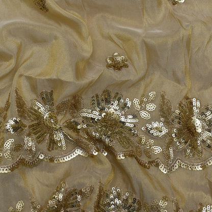 Beige Color Tissue Booti Embroidery Fabric