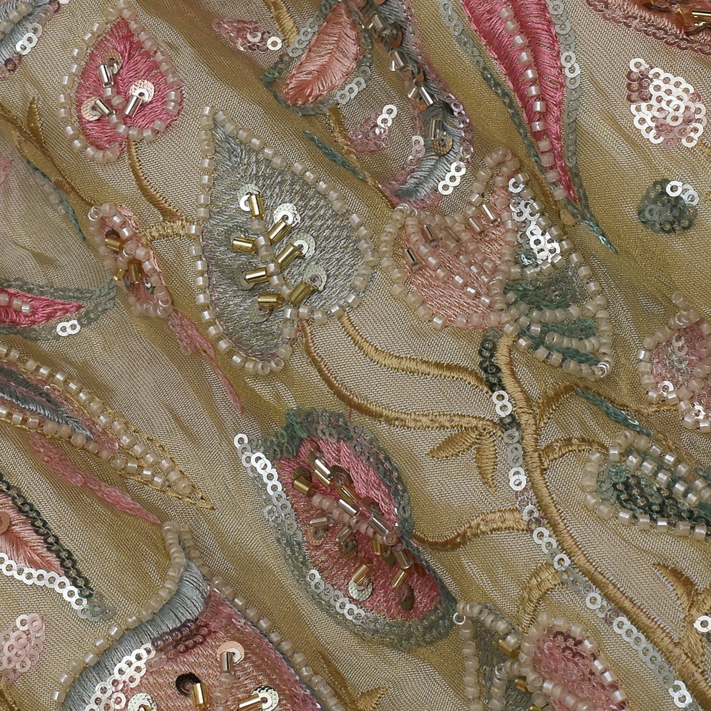 Beige Color Tissue Embroidery Fabric