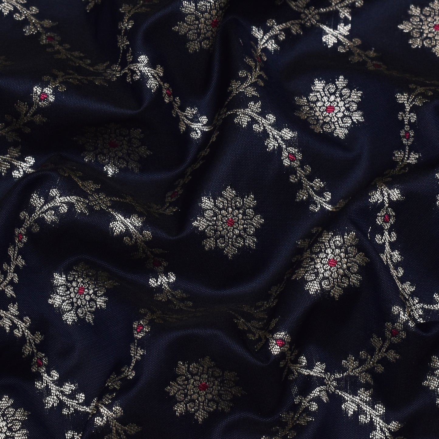 Navy Blue Color Katan Meena Brocade Fabric