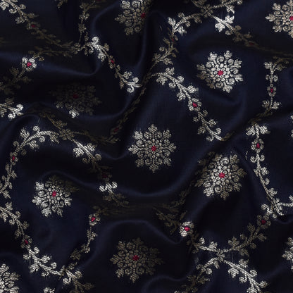 Navy Blue Color Katan Meena Brocade Fabric