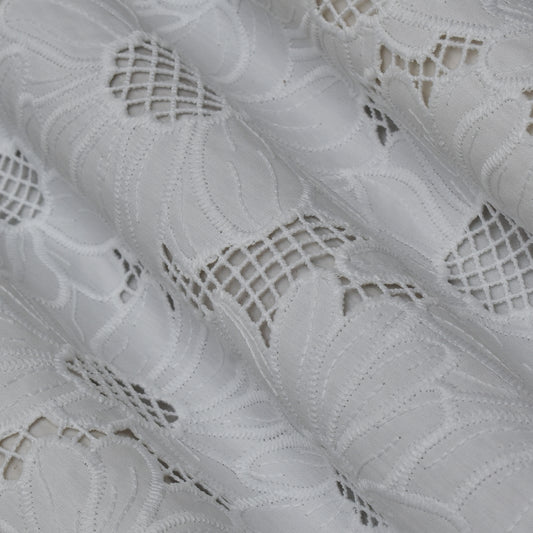 White Color Crepe Chikan Fabric