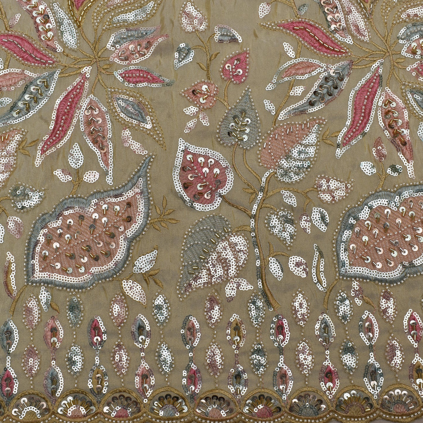 Beige Color Tissue Embroidery Fabric