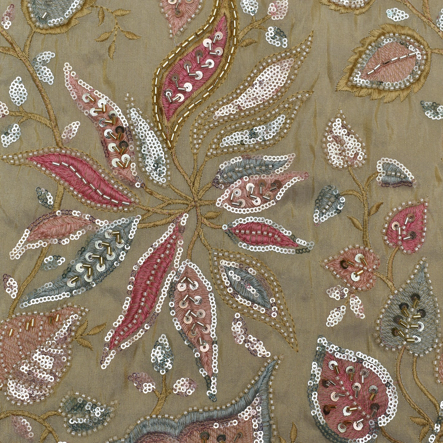 Beige Color Tissue Embroidery Fabric