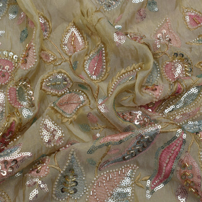 Beige Color Tissue Embroidery Fabric